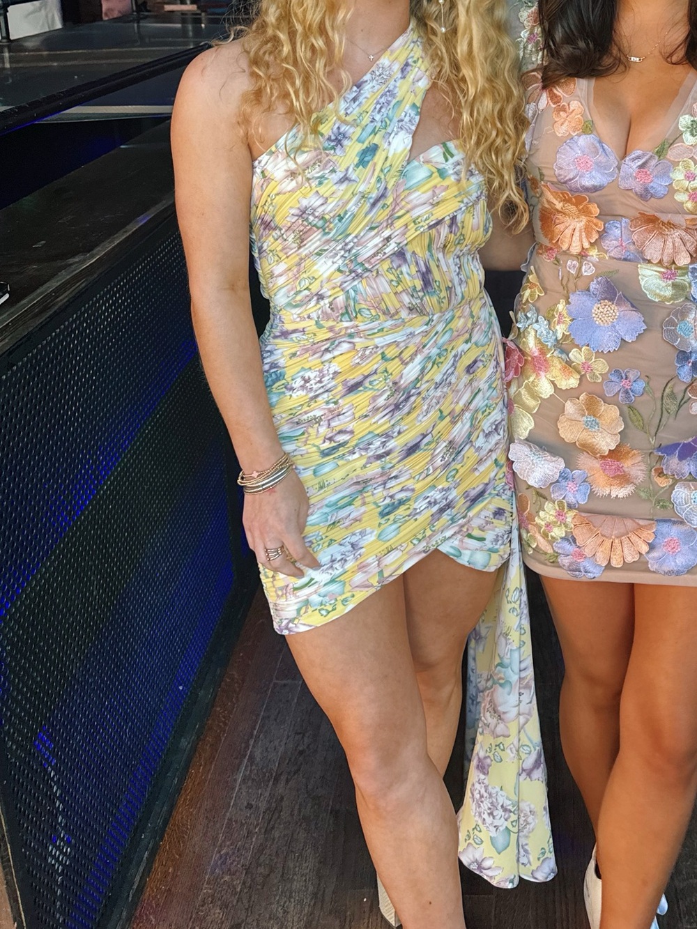 Lavish Alice Yellow Floral One-Shoulder Mini Dress